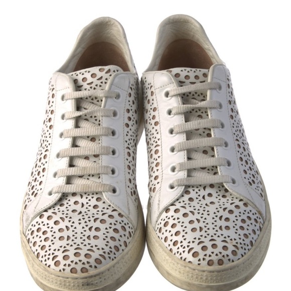 ALAÏA White Laser-Cut Leather Sneakers | IT 37 (US 7) 
Women's White Sneakers - Picture 3 of 5